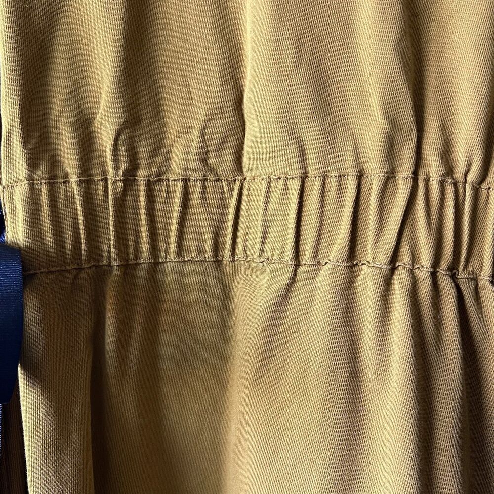 Zara Trafaluc‎ Mini Dress Womens XS Tan Yellow Short Sleeve Bow Tie Fit Flare - Picture 5 of 15